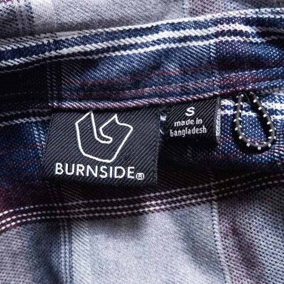 Burnside Men's Flannel Shirt Gray Blue Plaid Size S Normcore - Picture 6 of 6